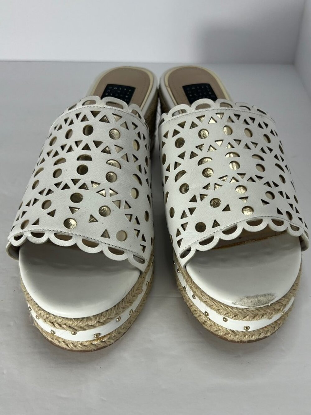 White House Black Market Laser-Cut Studded Espadrille Wedge Sandals size 7